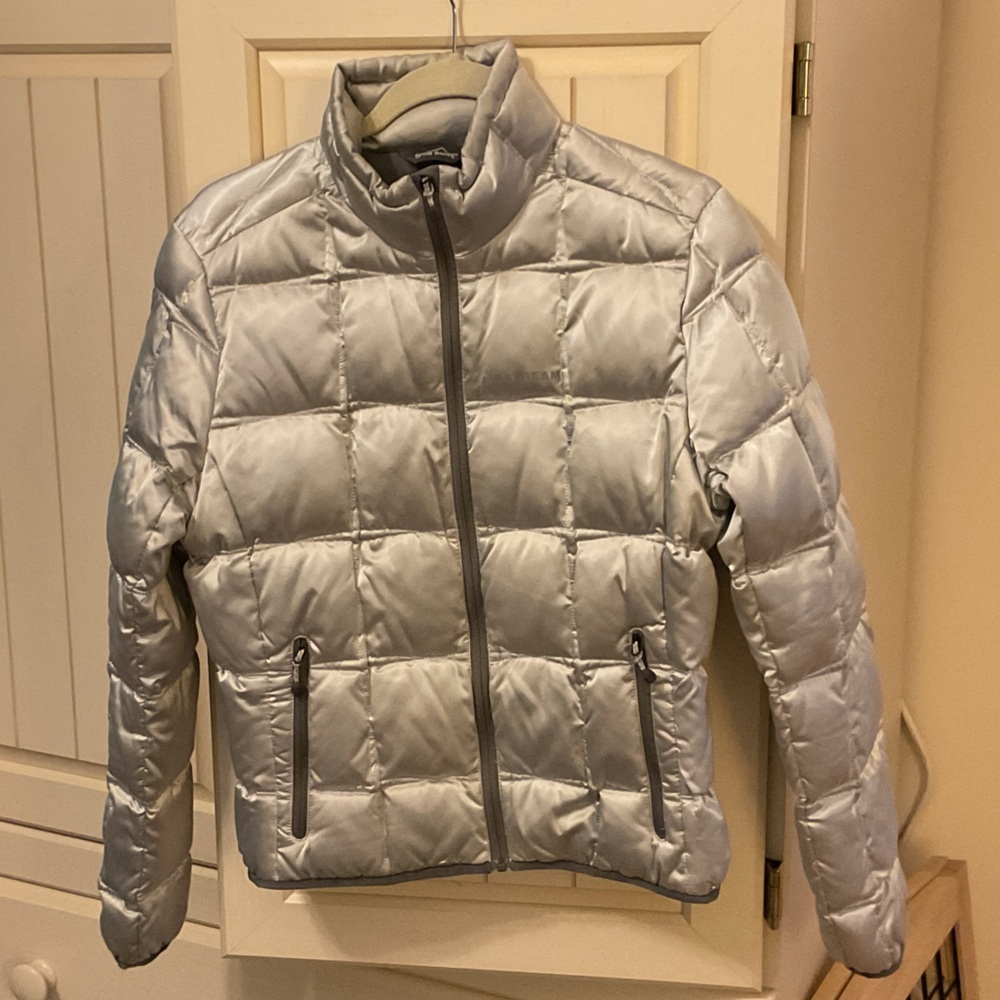 Eddie Bauer Women's Metallic Silver Puffer Jacket